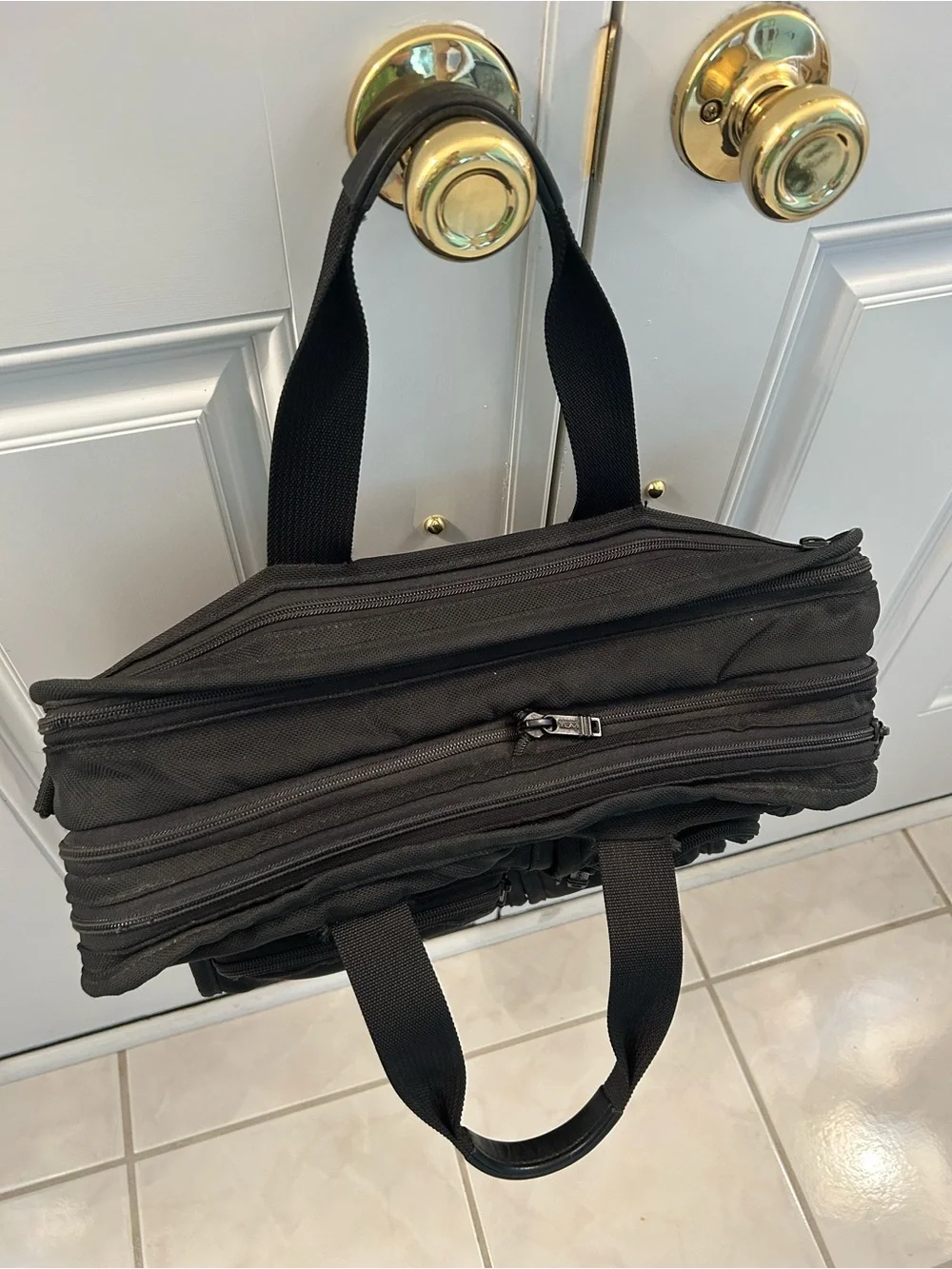 Tumi Black Nylon Laptop Briefcase with Front Zip Pockets